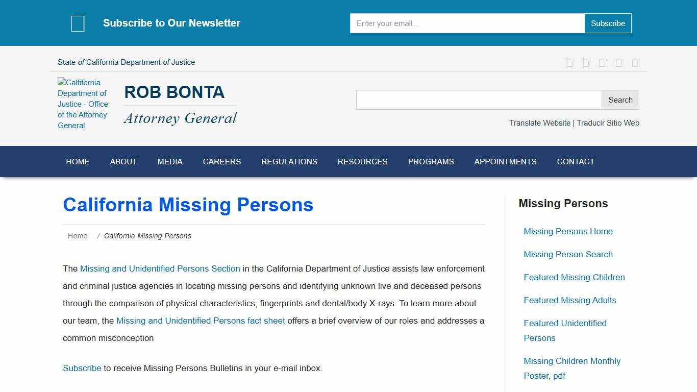 California Missing Persons State of California - Department of Justice - Office of the Attorney General
